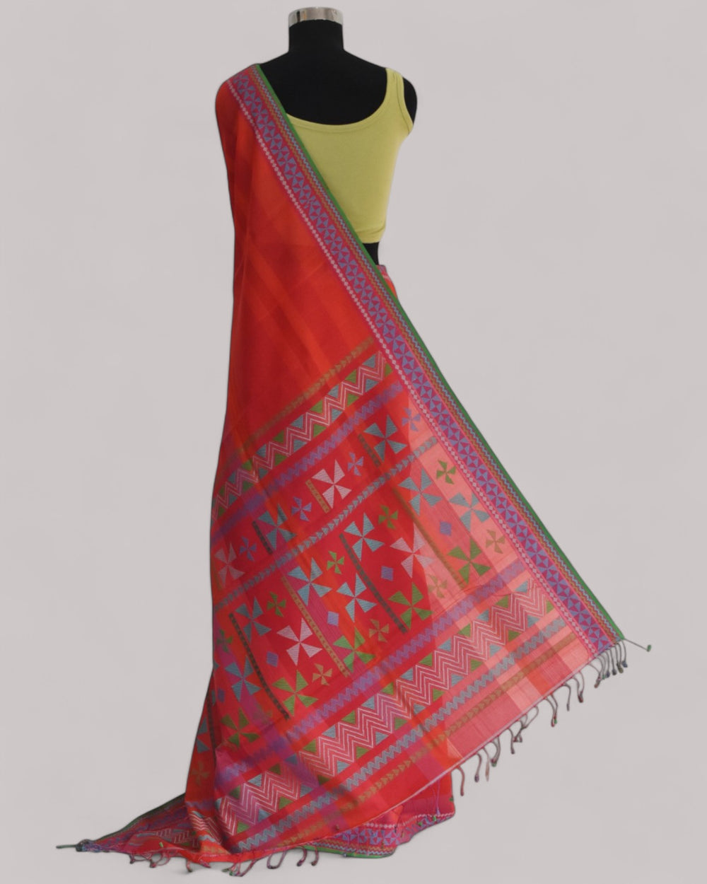 Red- Siddhiralli Quilt Organic Cotton Saree