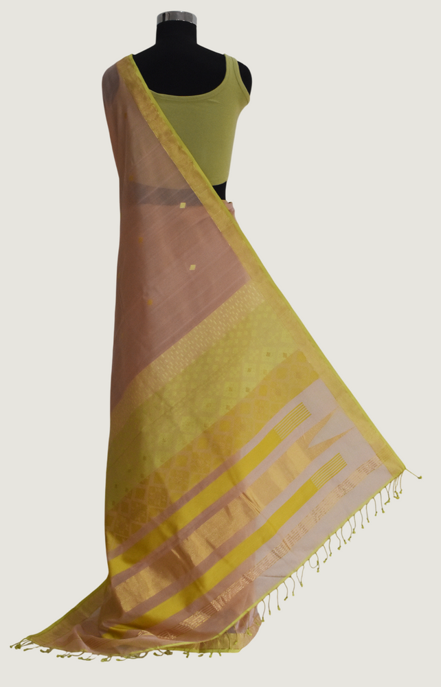 Beige - Kites Motif Organic Cotton Saree