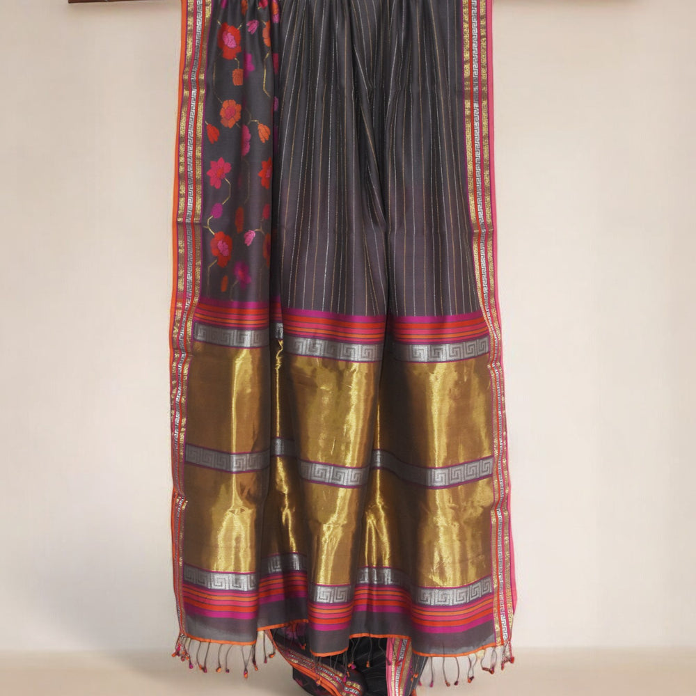 
                      
                        Brown - Floral Embrace Organic Cotton Saree
                      
                    