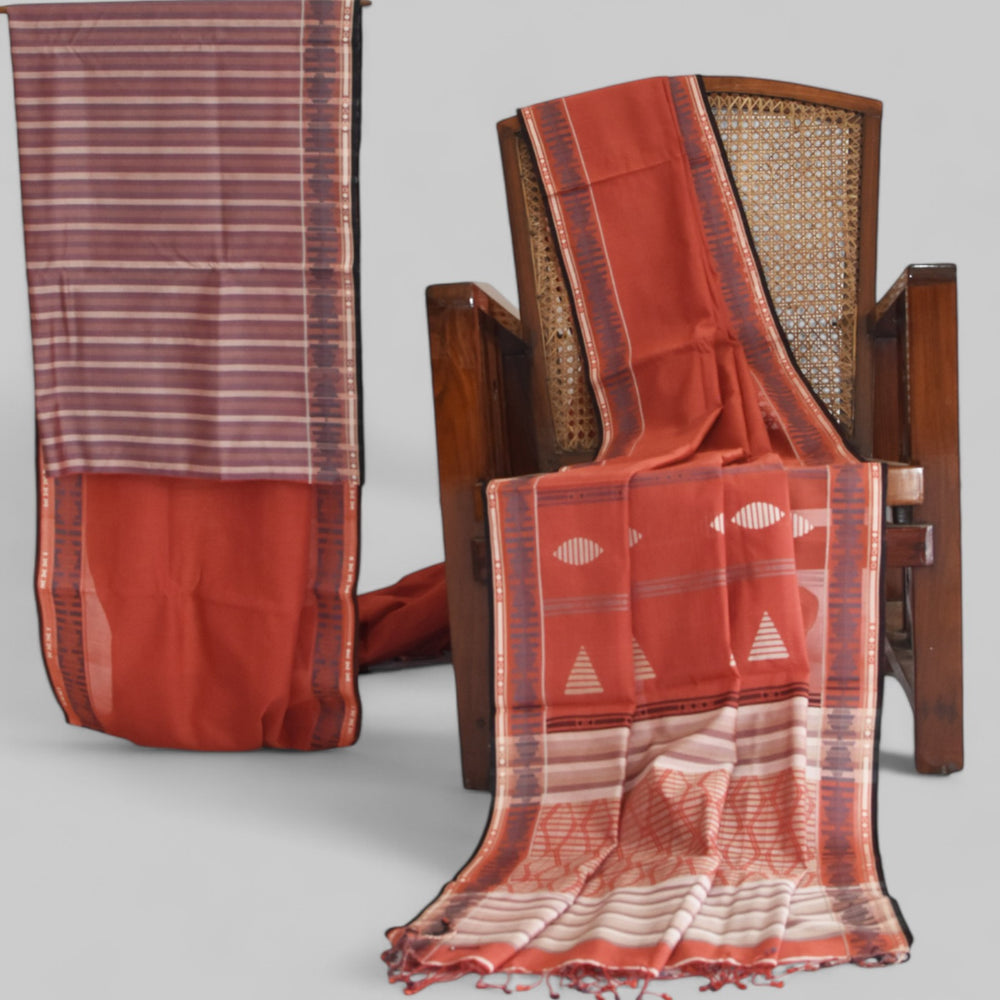 Rust - Interleave Quilt Organic Cotton Saree