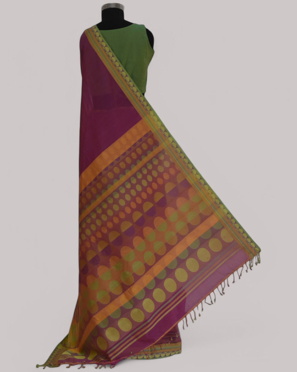 Pink- Circle  Motif Organic Cotton Saree