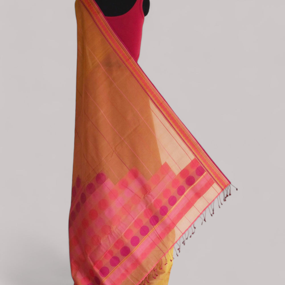 Orange - Stacked Spheres Organic Cotton Saree