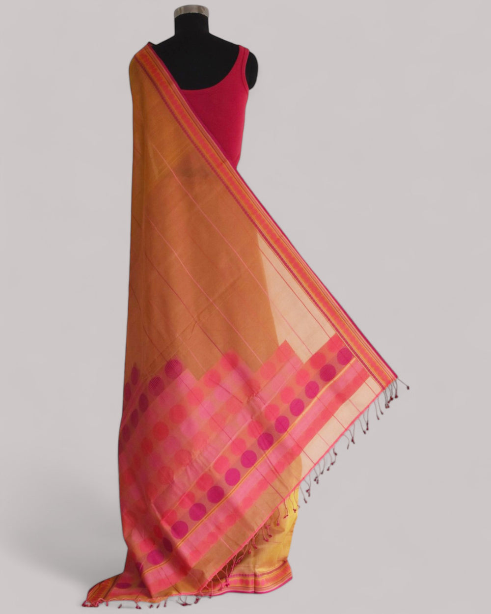 Orange - Stacked Spheres Organic Cotton Saree