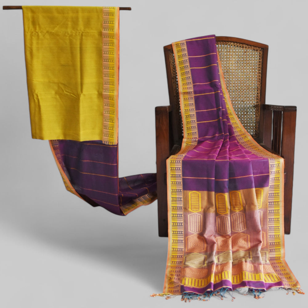 Purple - Honeycomb Harmony Organic cotton Saree