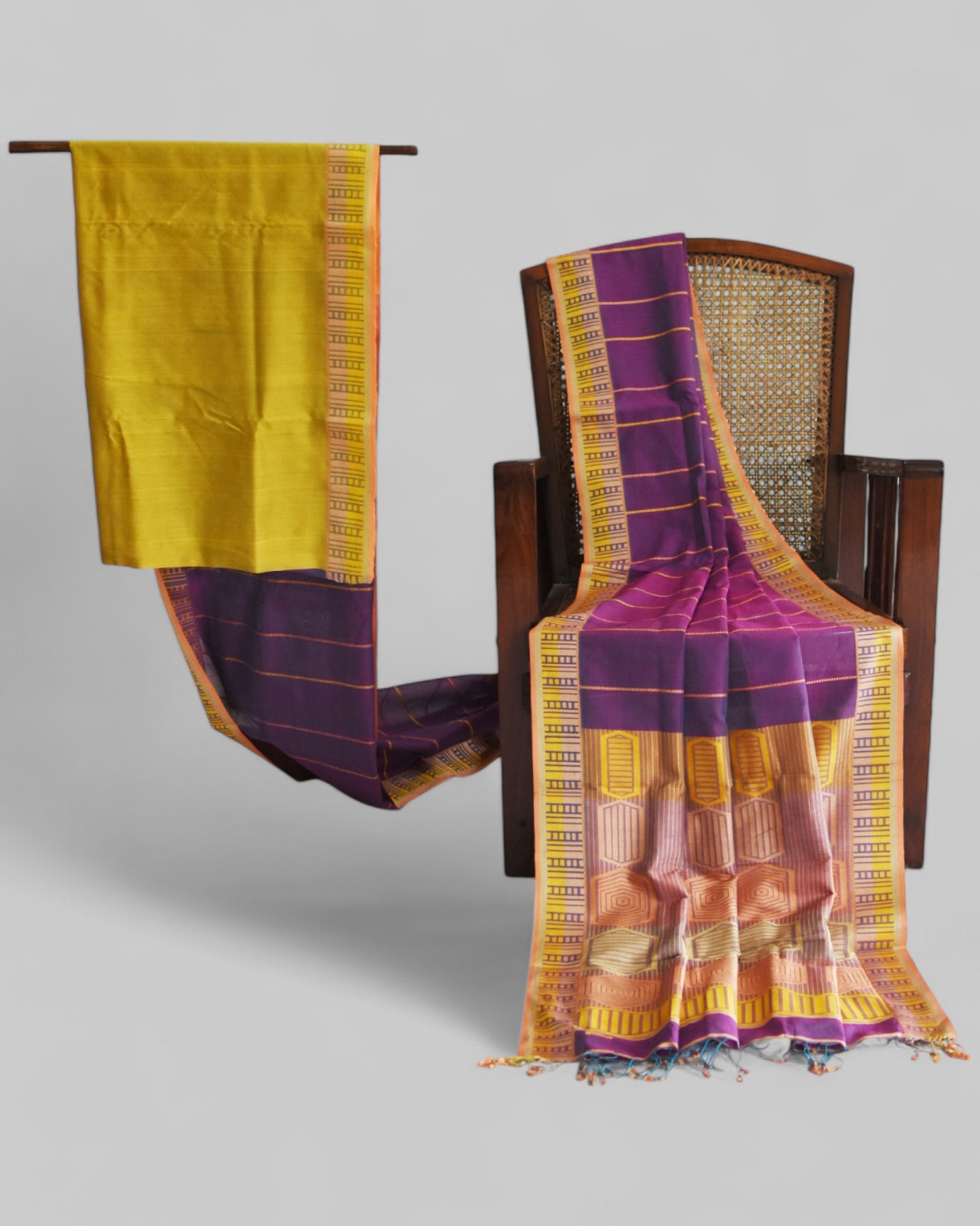 Purple - Honeycomb Harmony Organic cotton Saree