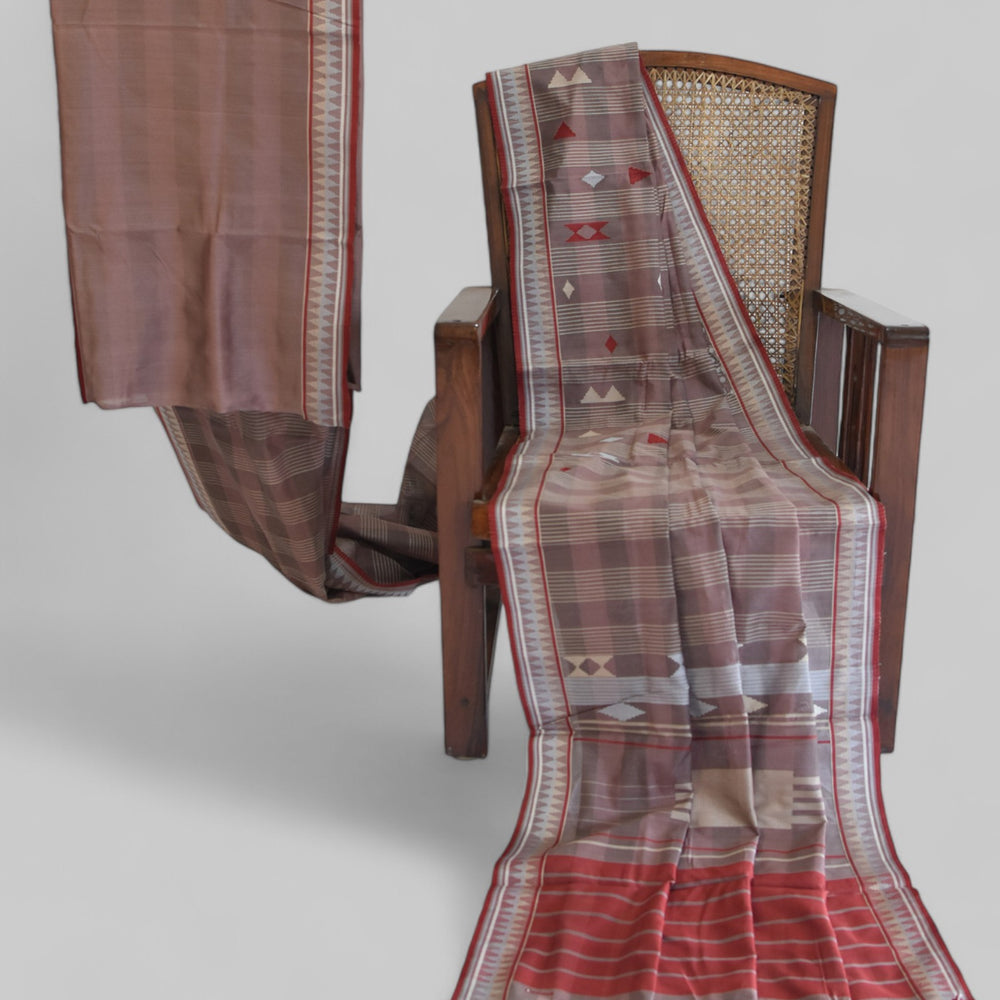 Brown - Korvai & Buttas Organic Cotton Saree