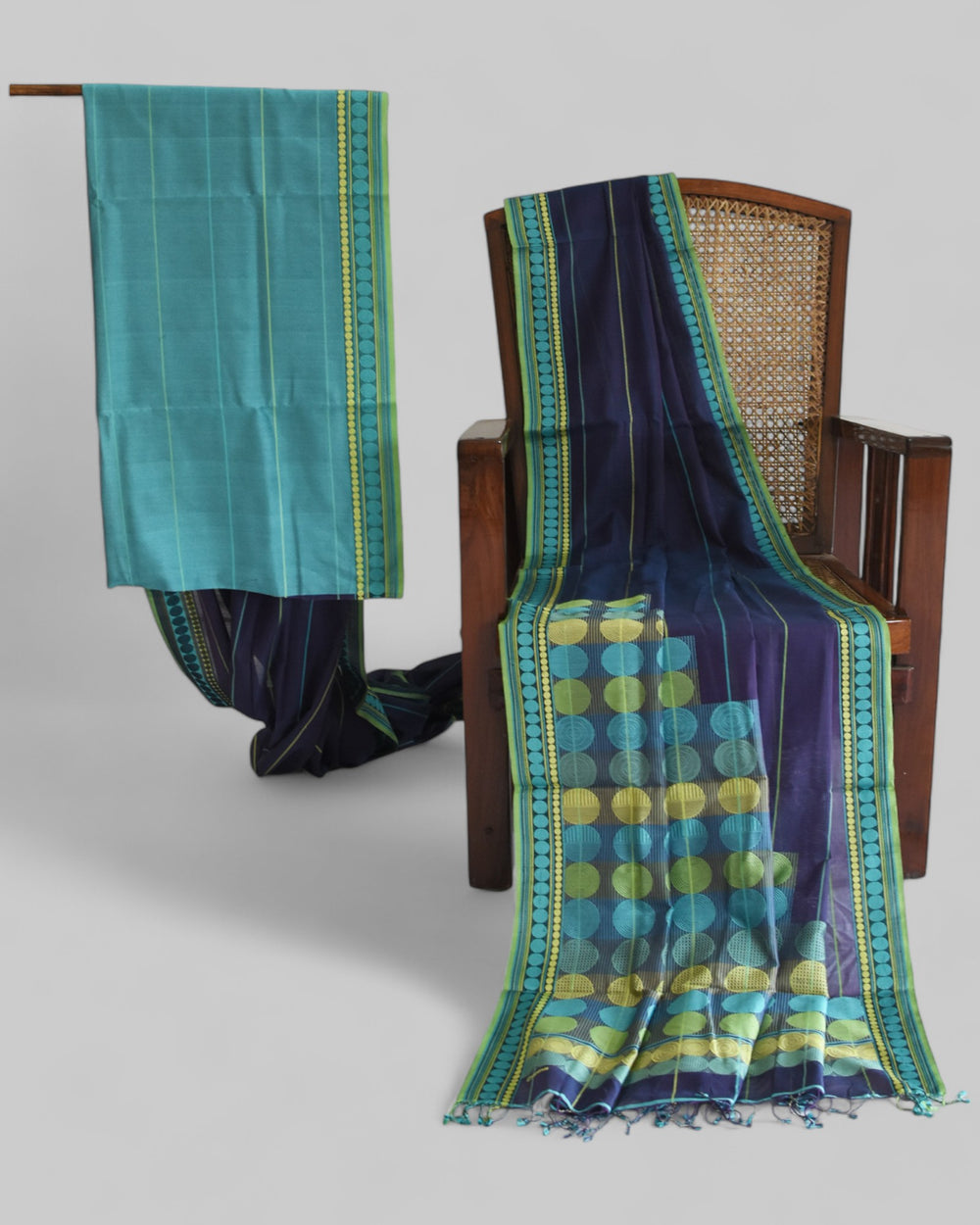 Indigo Blue - Stacked Spheres Organic Cotton Saree