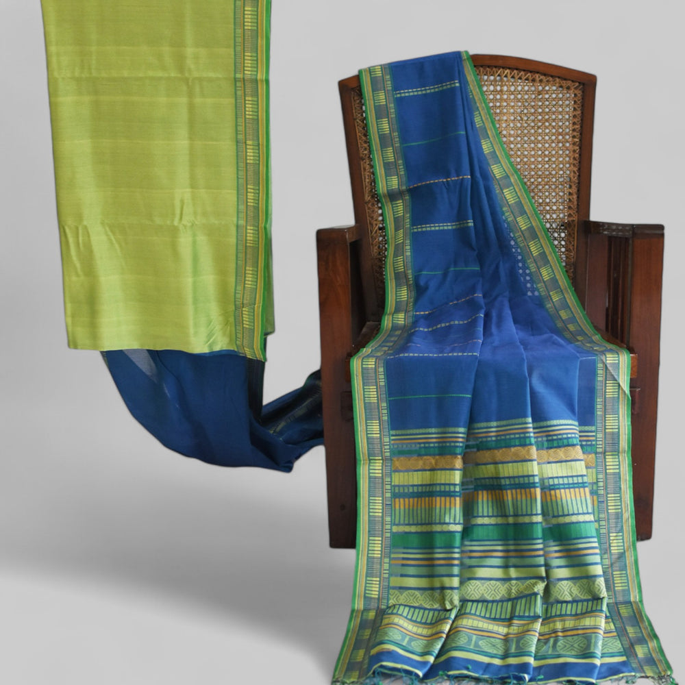 Blue - Sticks and Swirls Organic Cotton Saree