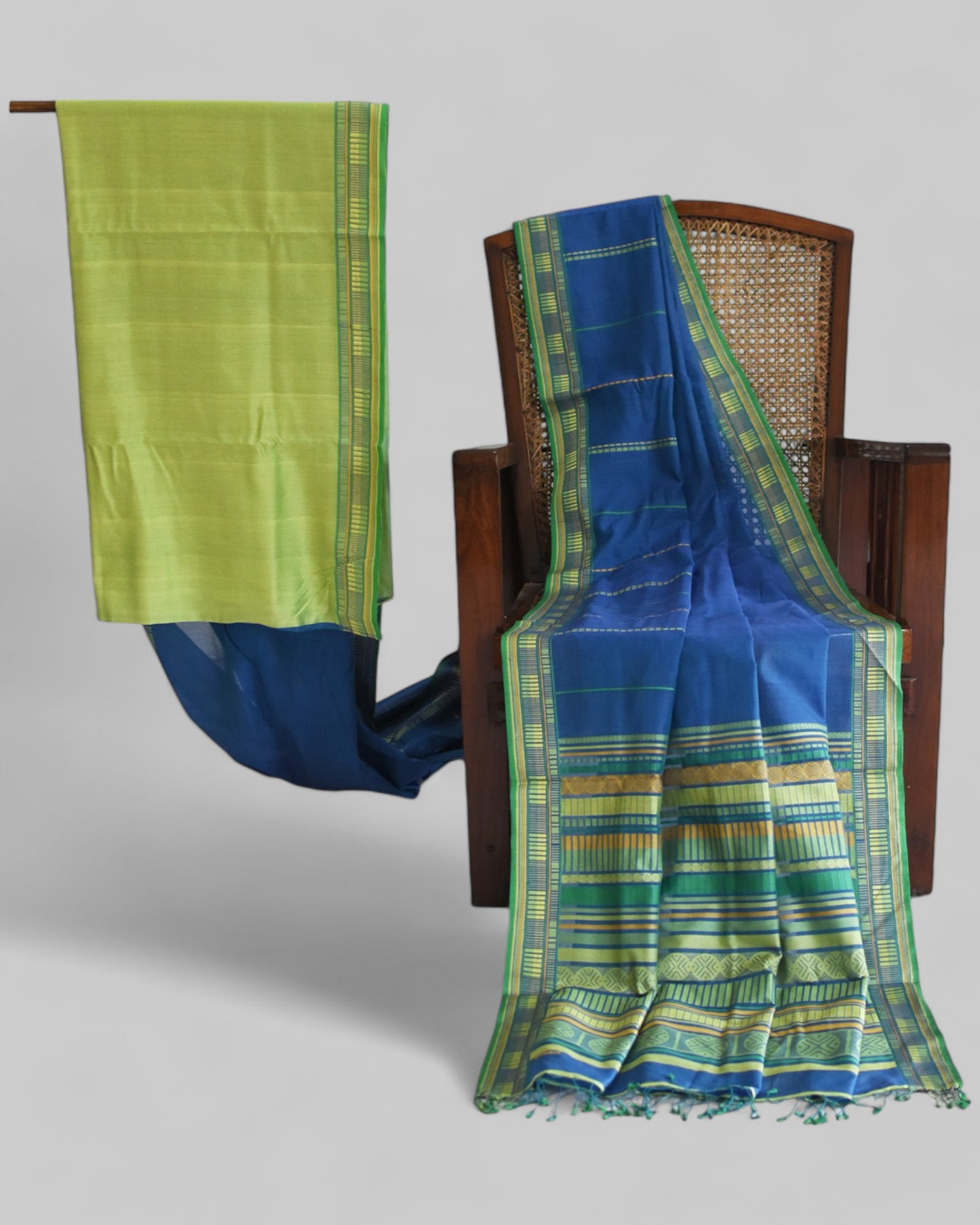 Blue - Sticks and Swirls Organic Cotton Saree