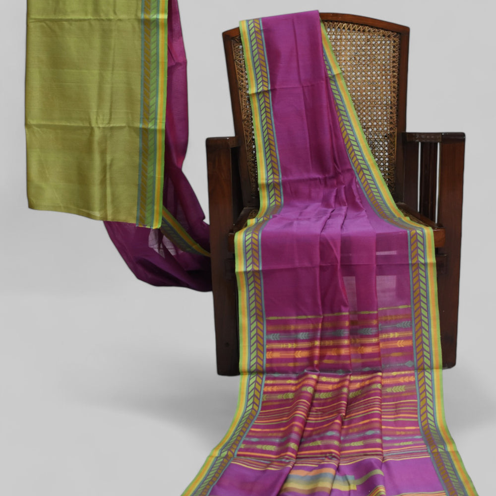 Purple - Arrowed Opulence Organic Cotton Saree