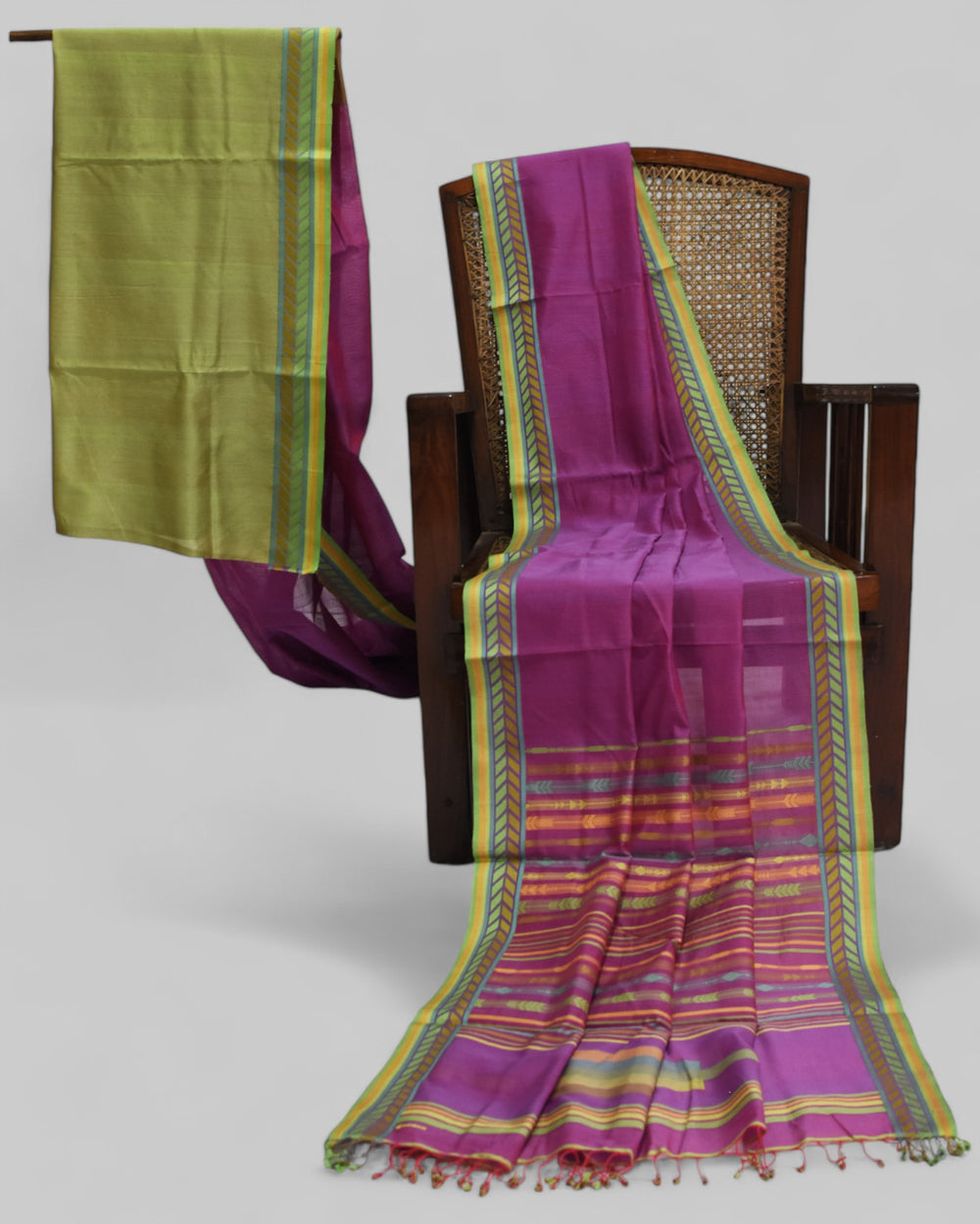 Purple - Arrowed Opulence Organic Cotton Saree