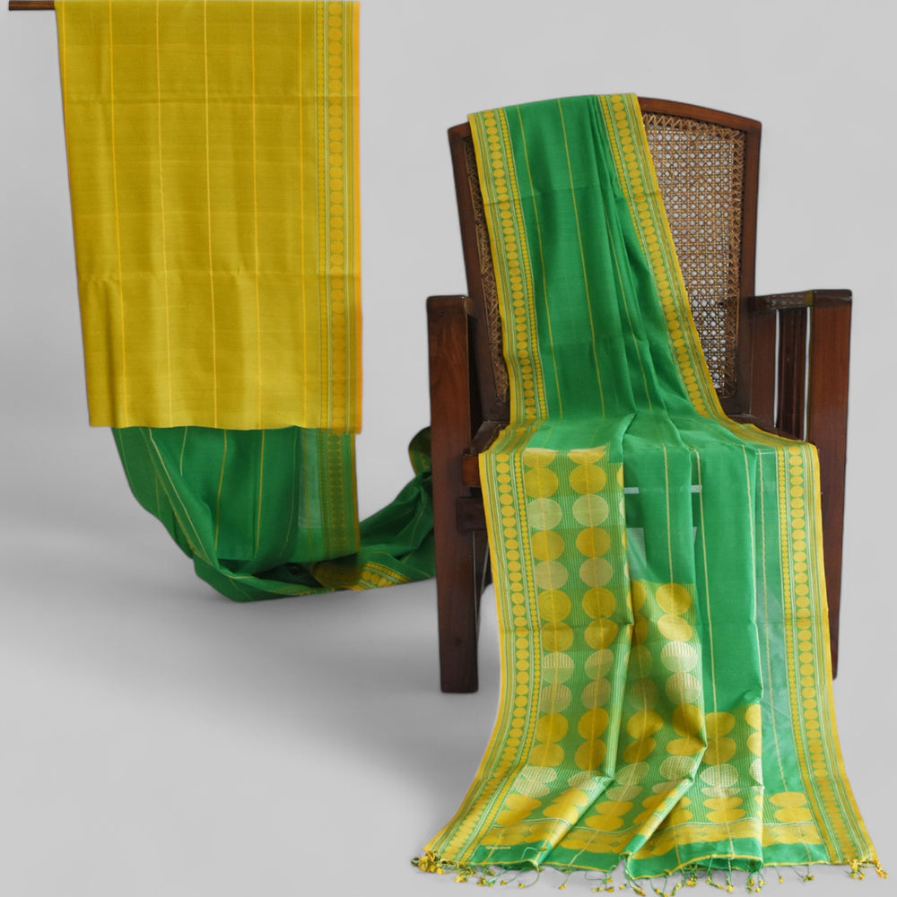 Forest Green - Stacked Spheres Organic Cotton Saree