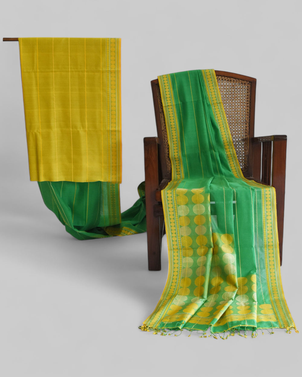 Forest Green - Stacked Spheres Organic Cotton Saree