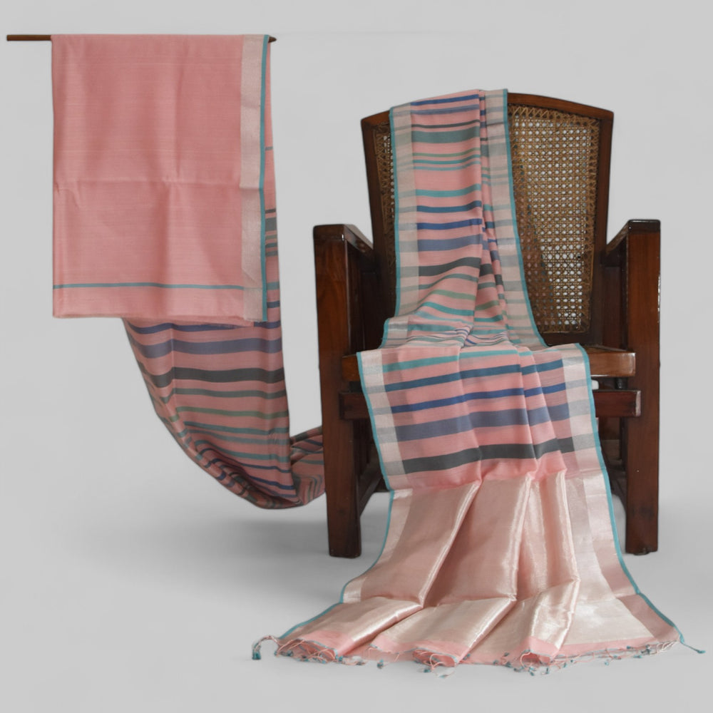 Baby Pink - Striped Quilt Organic Cotton Saree