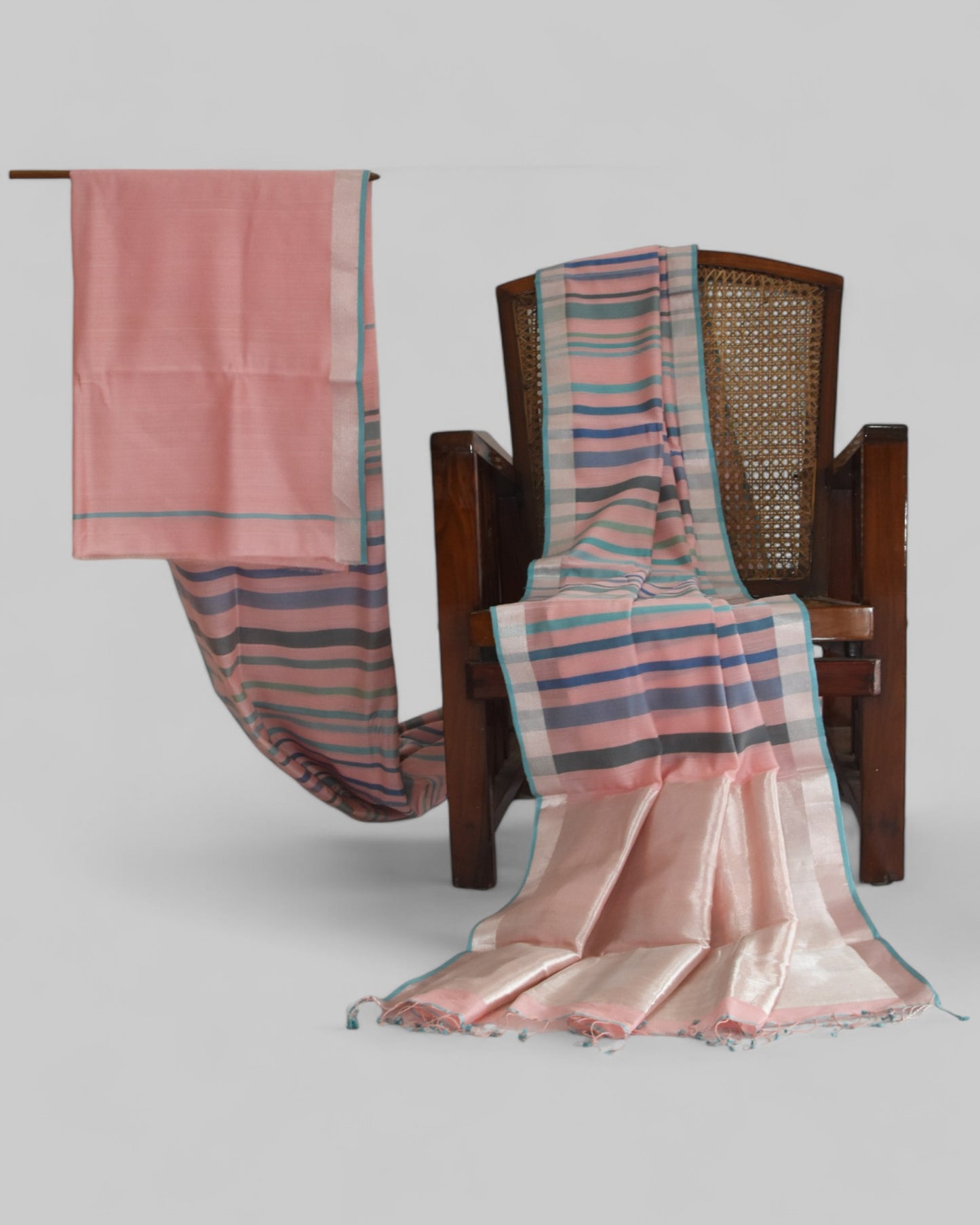 Baby Pink - Striped Quilt Organic Cotton Saree