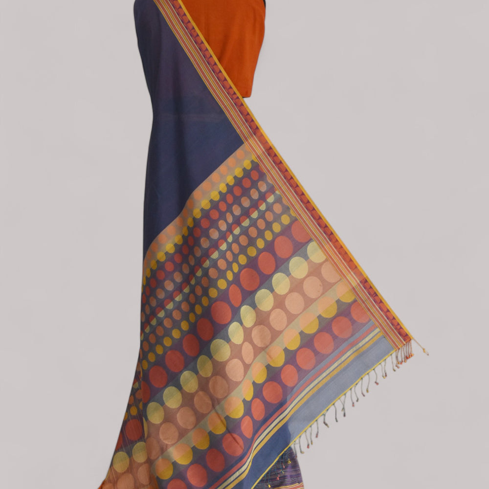 Bluish Purple - Circle  Motif Organic Cotton Saree