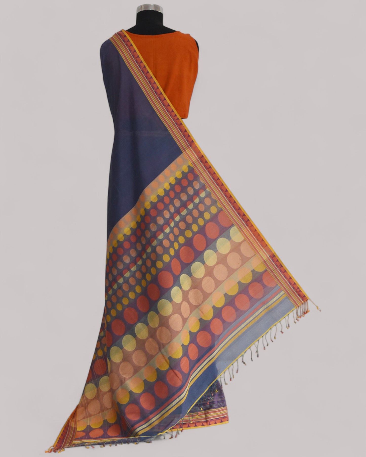 Bluish Purple - Circle  Motif Organic Cotton Saree