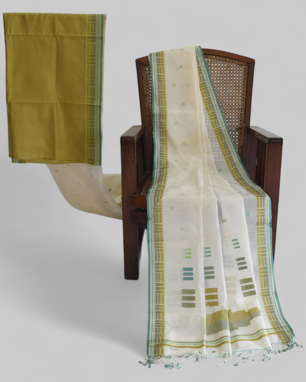 Off-White - Regal Rectangle Motif Organic Saree