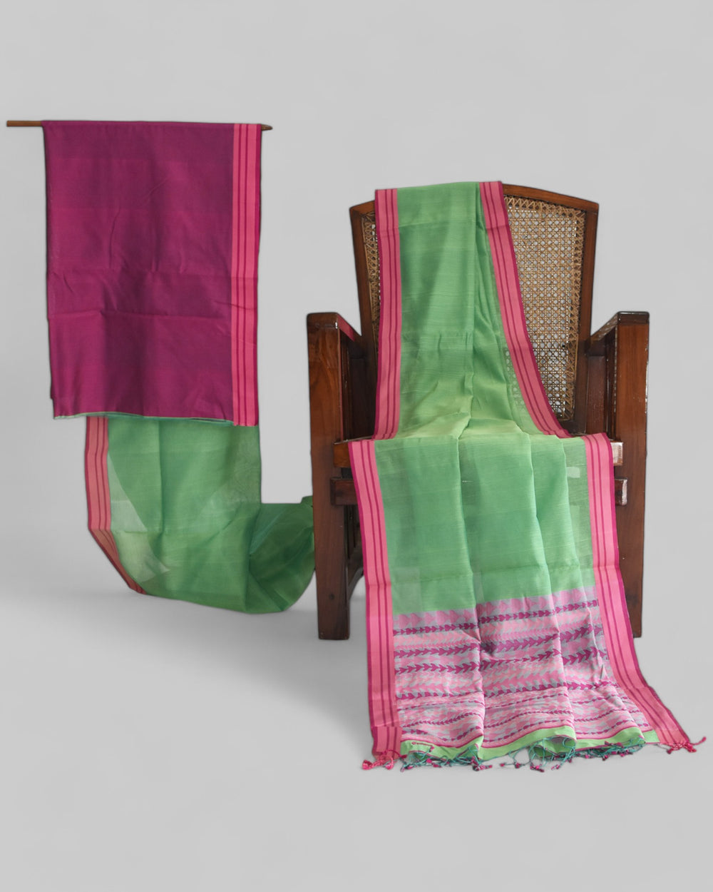 Green - Tulip Motif Organic Cotton Saree