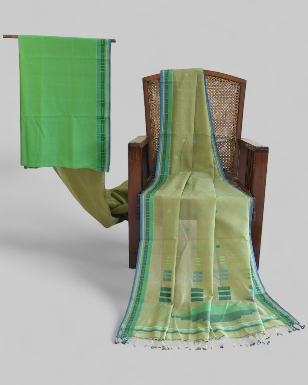 Olive Green - Regal Rectangle Motif Organic Saree