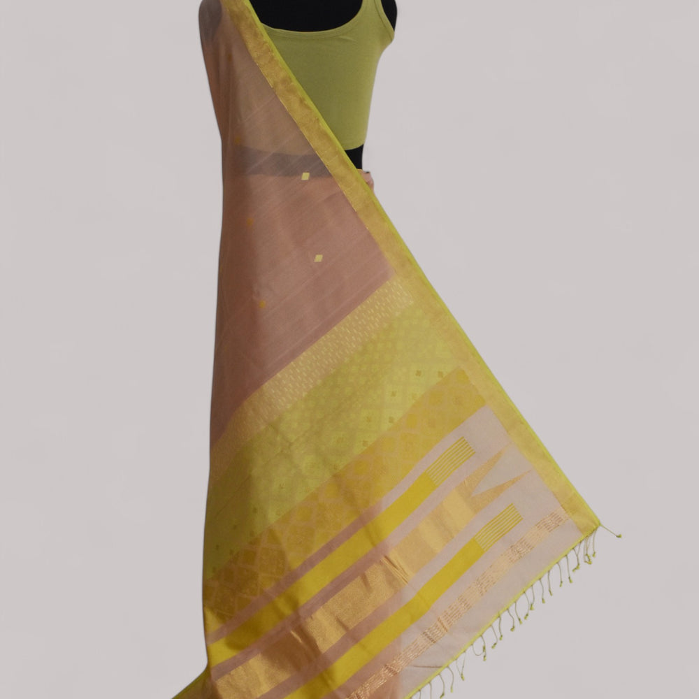 Beige - Kites Motif Organic Cotton Saree