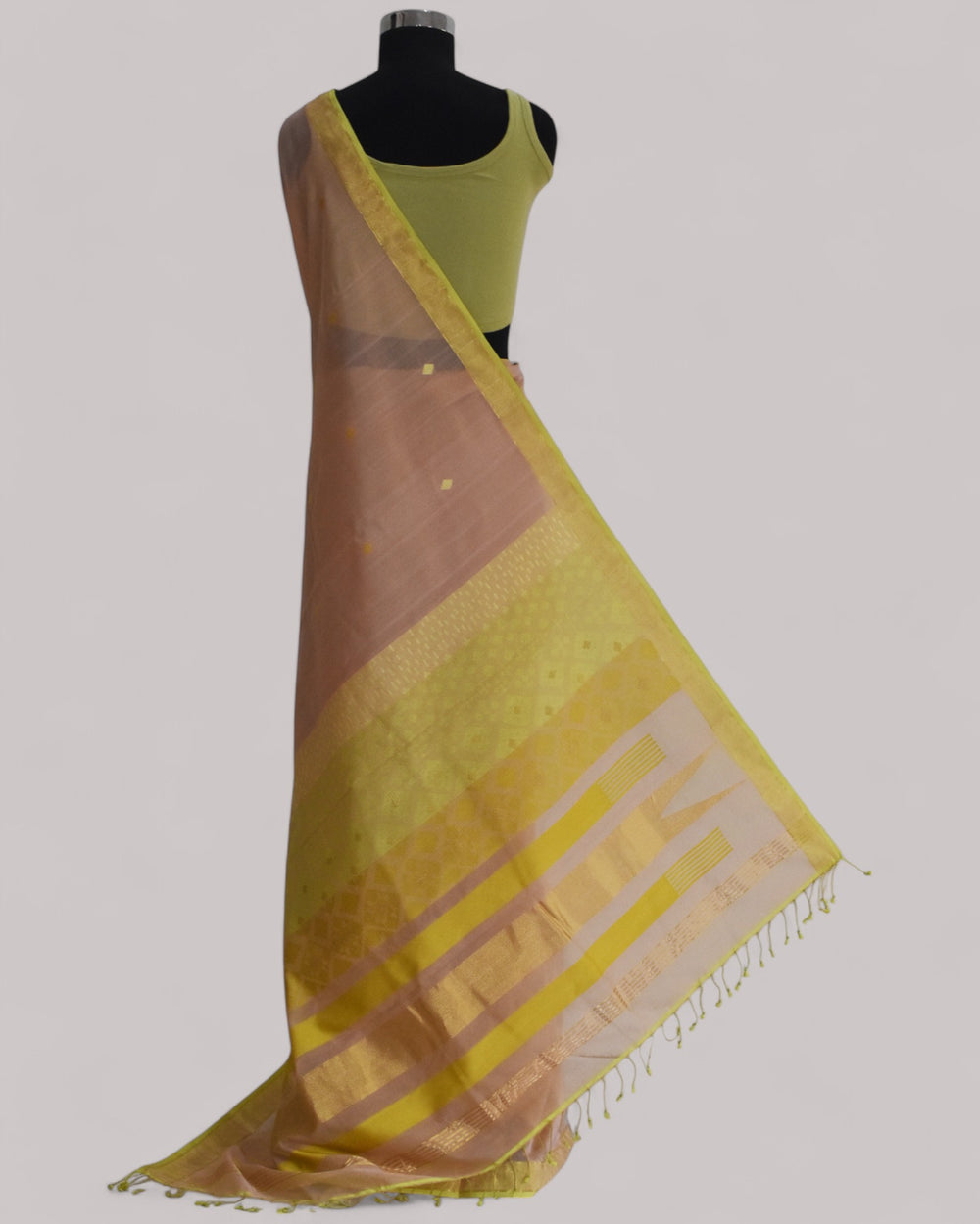 Beige - Kites Motif Organic Cotton Saree