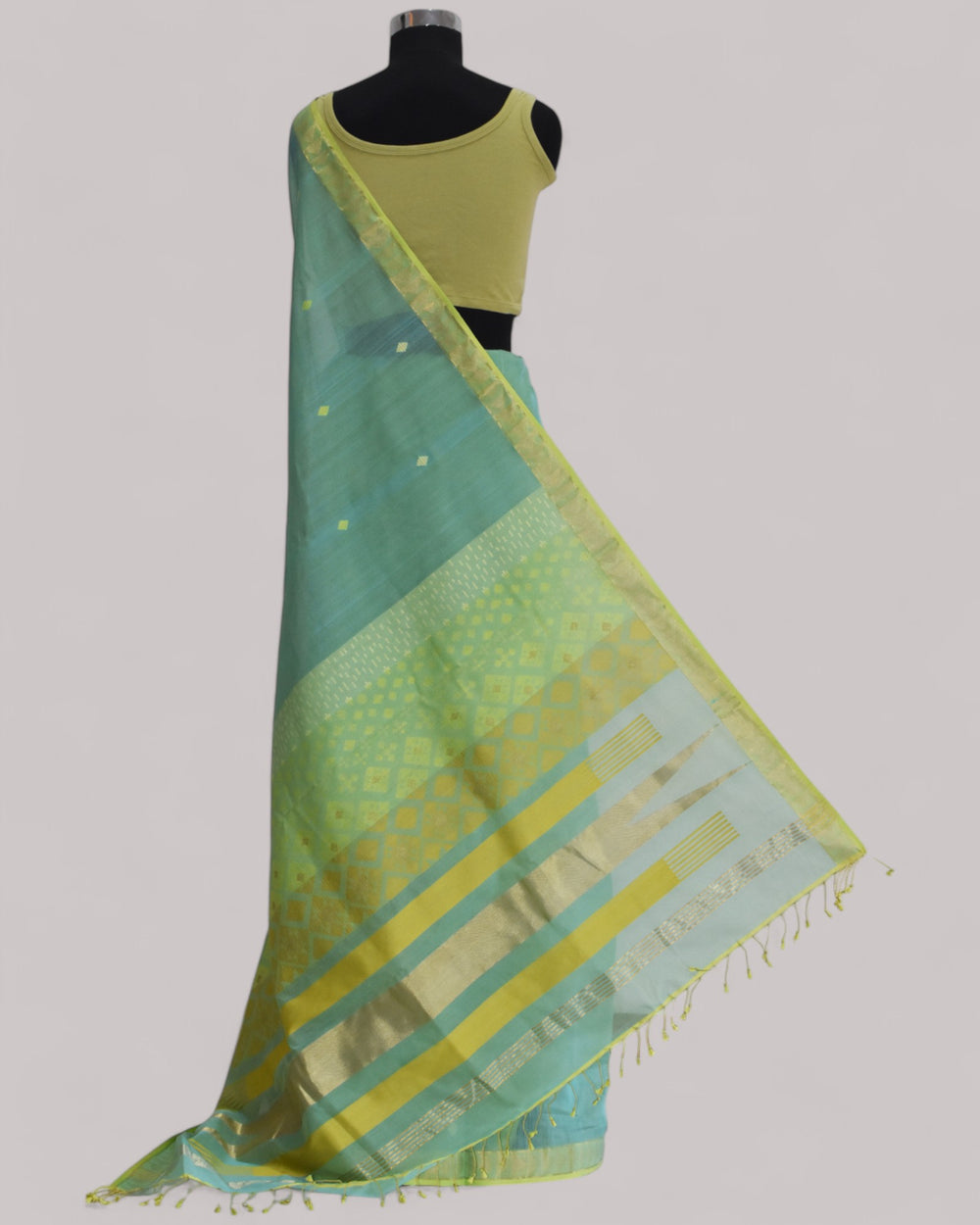 Sea Blue - Kites Motif Organic Cotton Saree