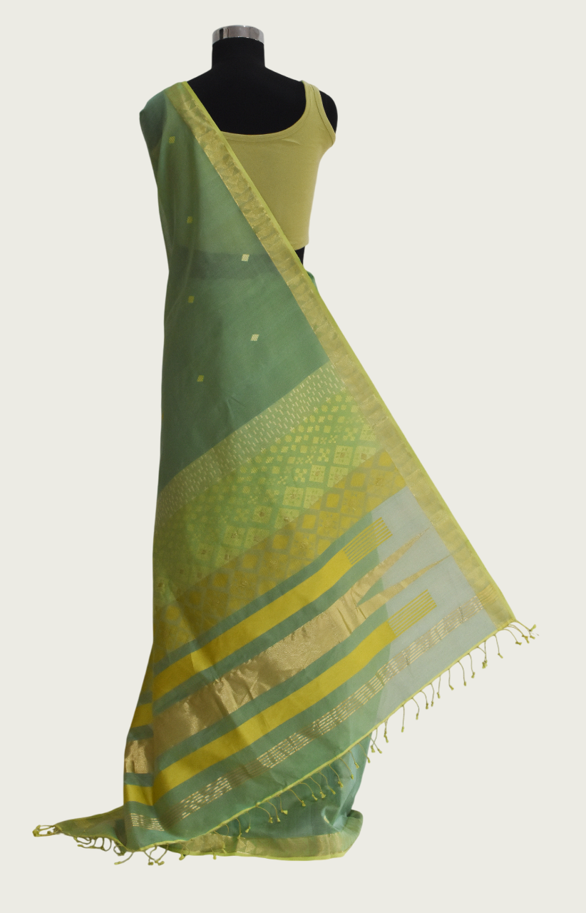 Seagreen - Kites Motif Organic Cotton Saree