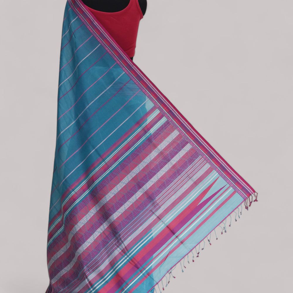 
                      
                        Cyan Blue - Zig Zag Motif Organic Cotton Saree
                      
                    