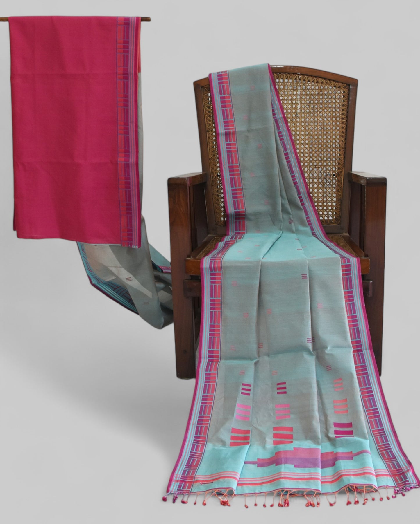 Blueish Grey - Regal Rectangle Motif Organic Saree