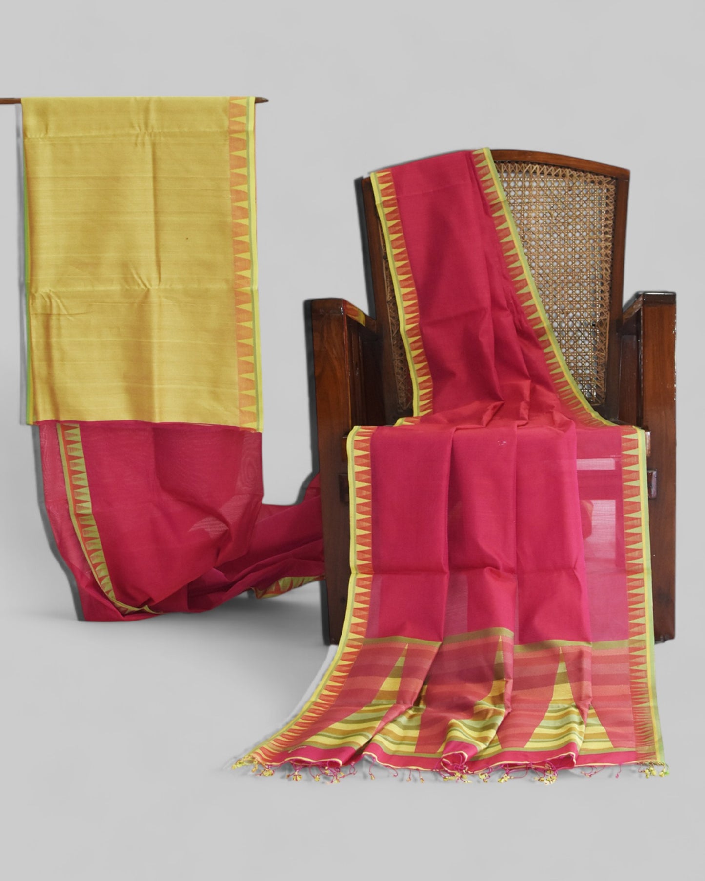 Red - Temple Motif Organic Cotton Saree