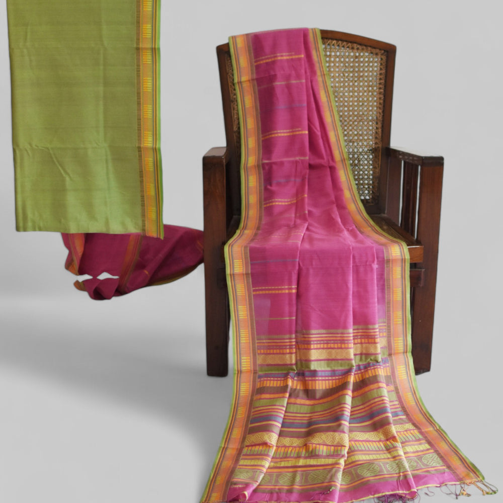 Pink - Sticks and Swirls Organic Cotton Saree