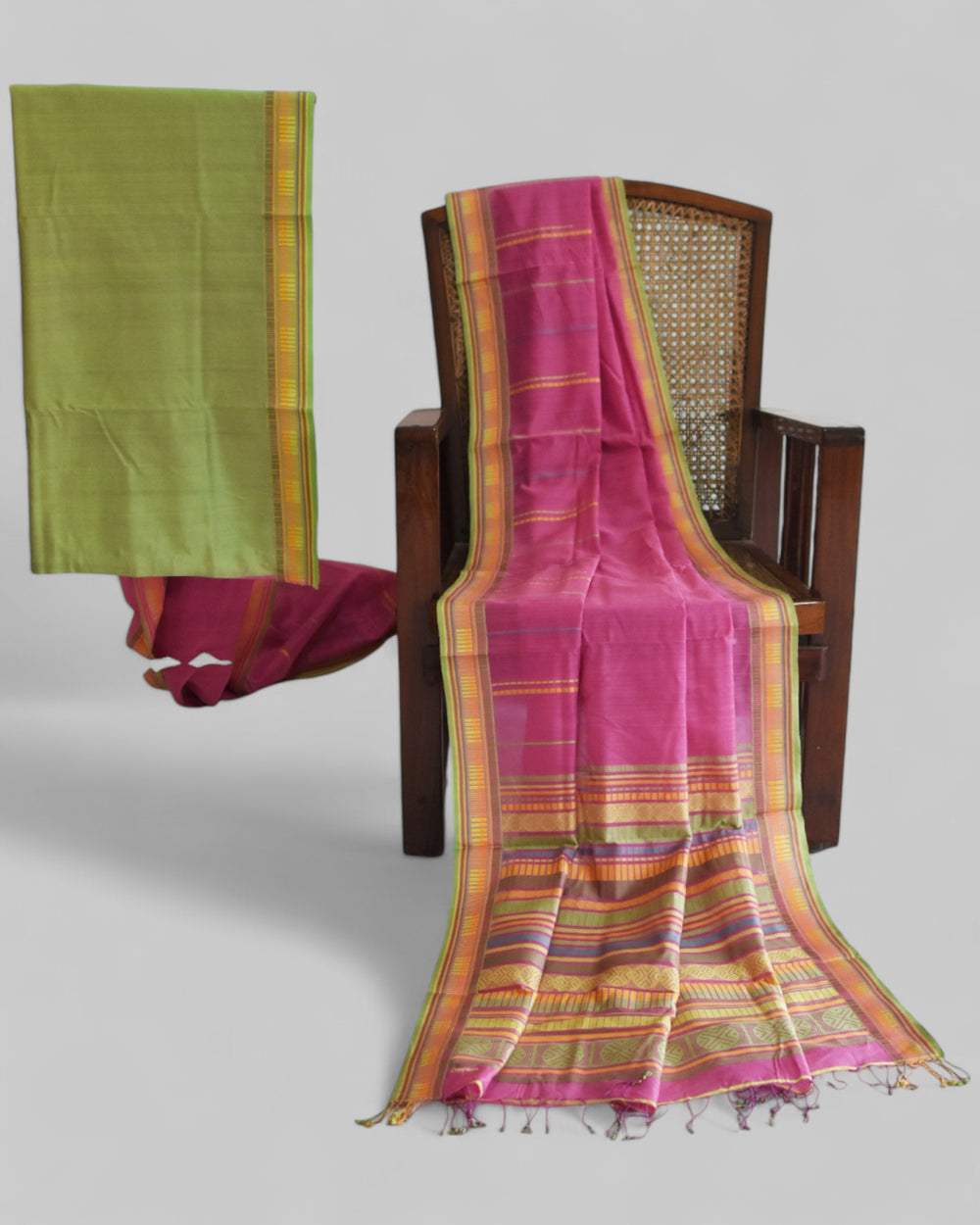 Pink - Sticks and Swirls Organic Cotton Saree