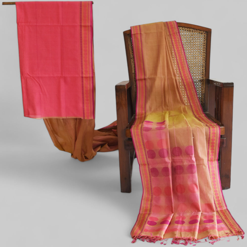 Orange - Stacked Spheres Organic Cotton Saree