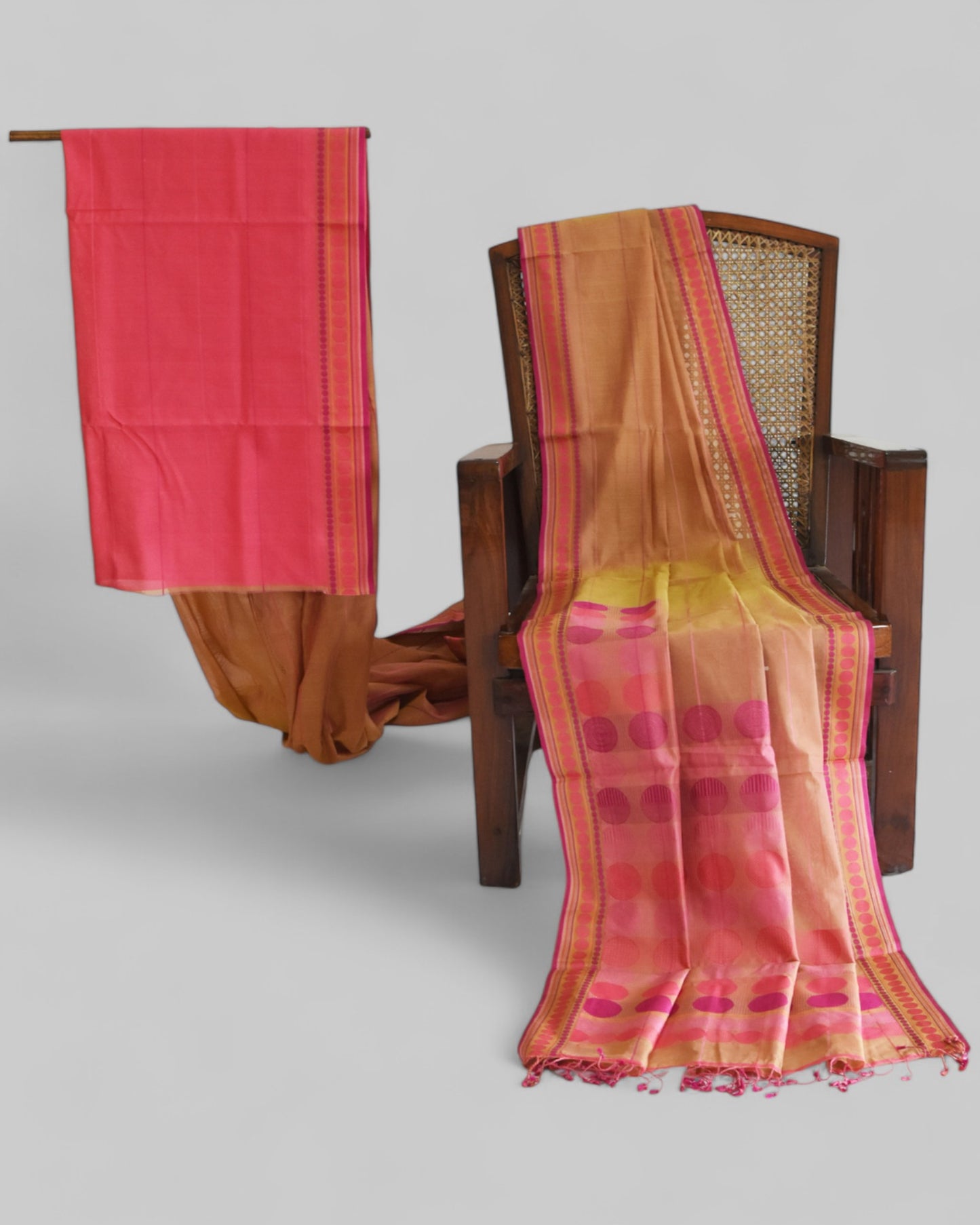 Orange - Stacked Spheres Organic Cotton Saree