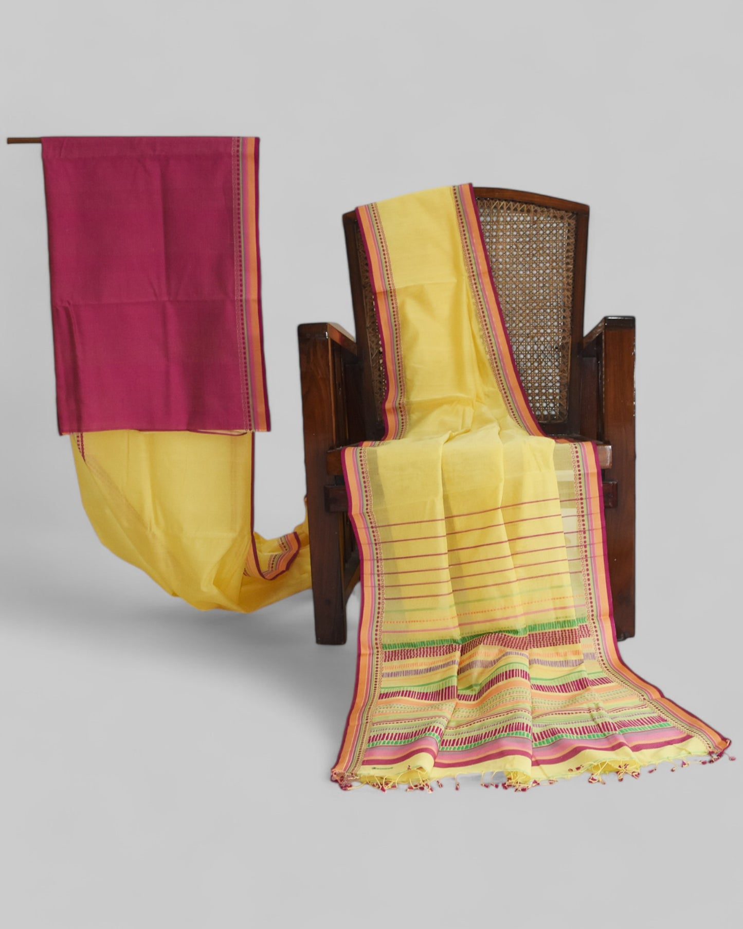 Yellow - Dots and Dashes Organic Cotton Saree