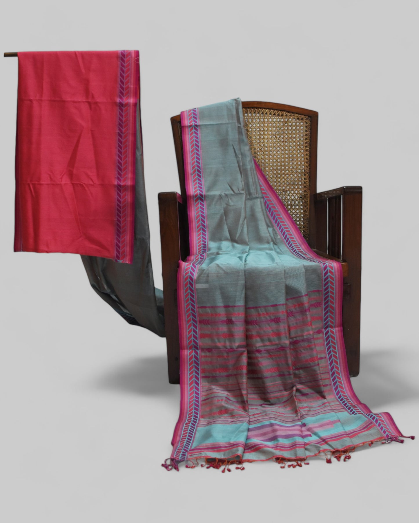 Blueish Grey - Arrowed Opulence Organic Cotton Saree