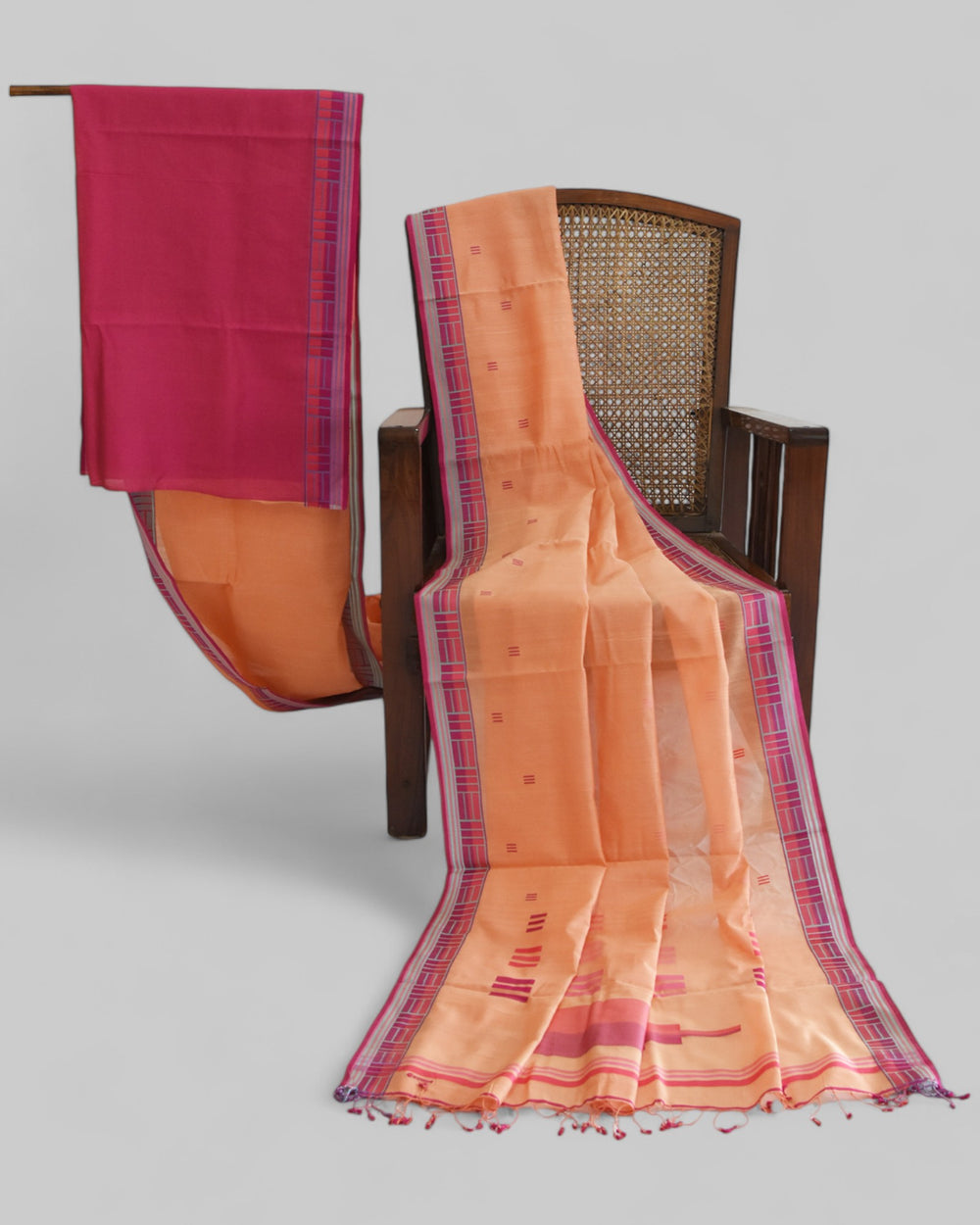 Peach - Regal Rectangle Motif Organic Saree