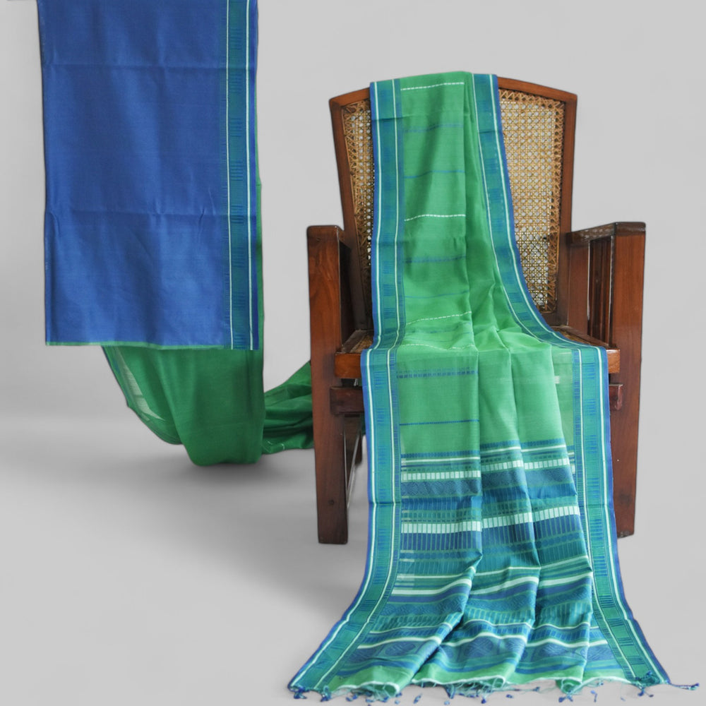 Green - Sticks and Swirls Organic Cotton Saree