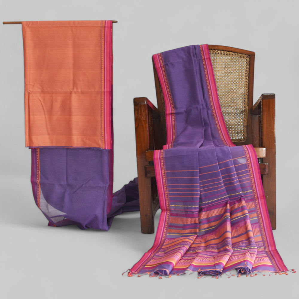 Purple - Dots and Dashes Organic Cotton Saree