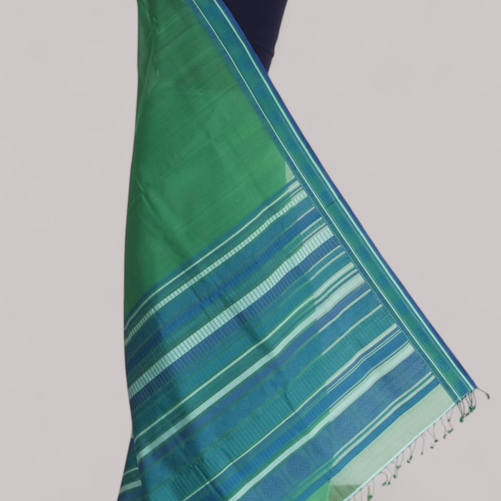 Green - Sticks and Swirls Organic Cotton Saree