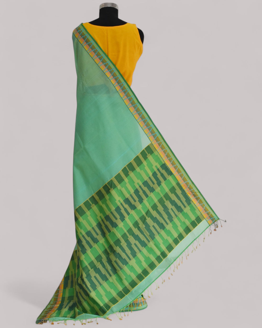 Green - Gopuram Motif Organic Cotton Saree