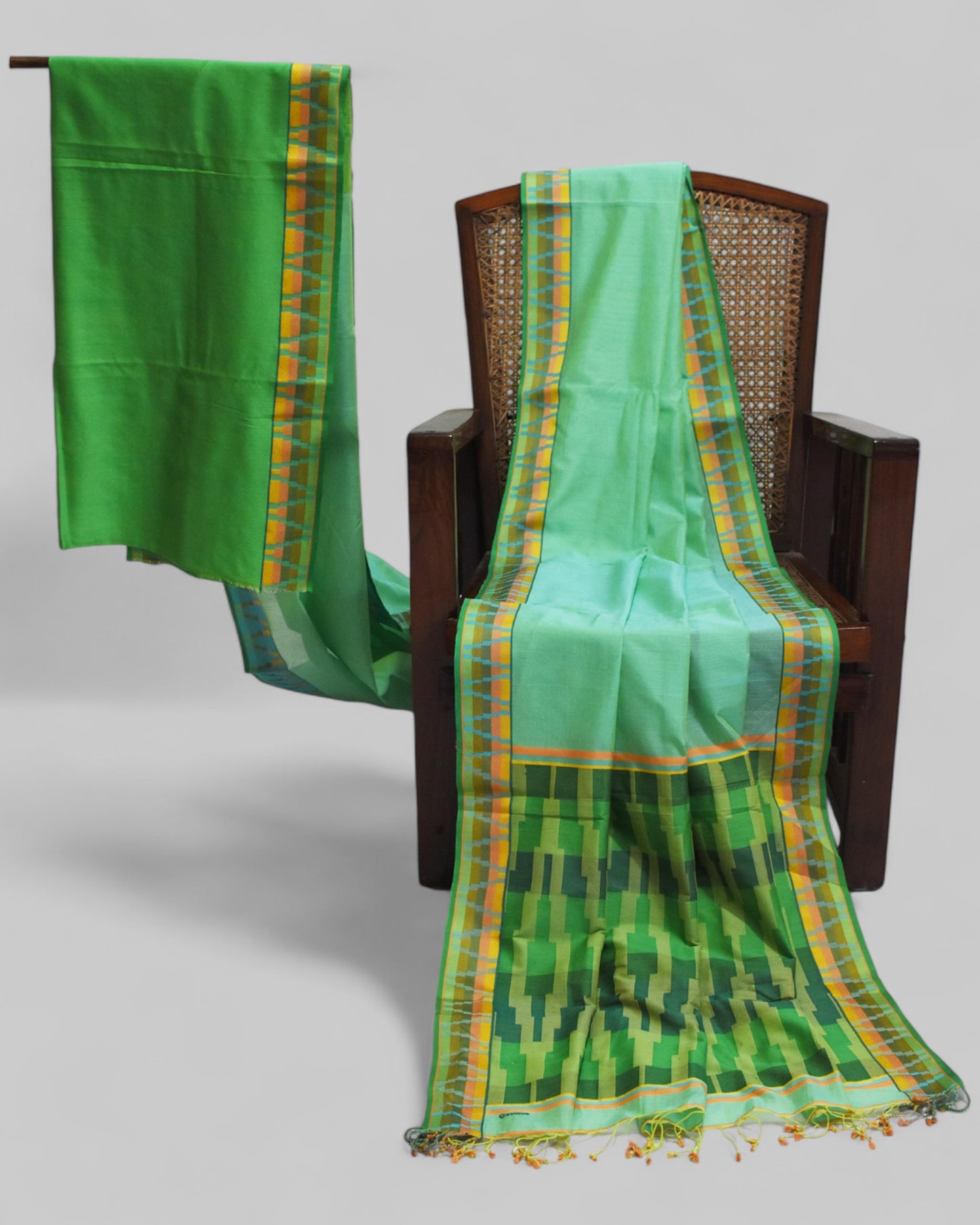 Green - Gopuram Motif Organic Cotton Saree