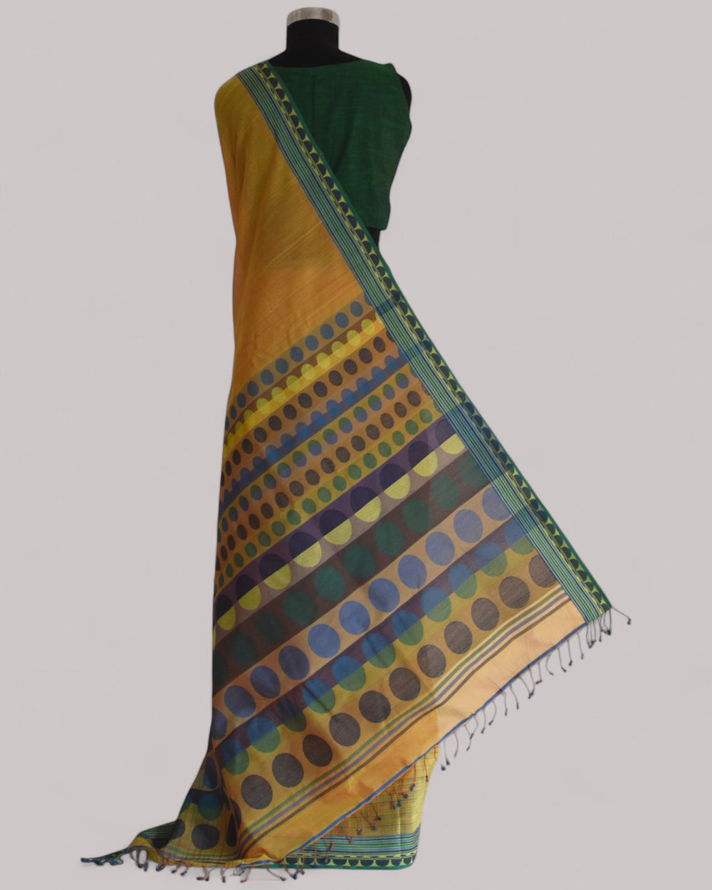 Mustard - Circle  Motif Organic Cotton Saree