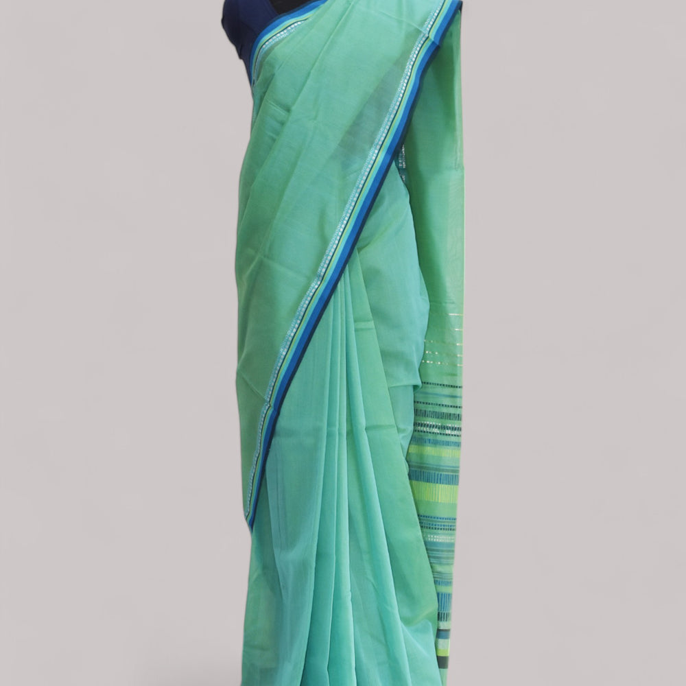 Sea Green - Dots and Dashes Organic Cotton Saree