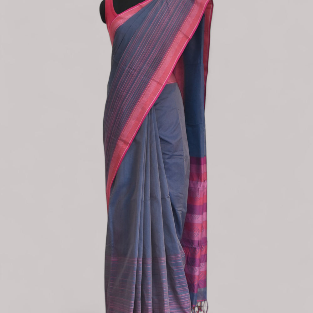 
                      
                        Charcoal Blue - Whispering Circles Organic Cotton Saree
                      
                    