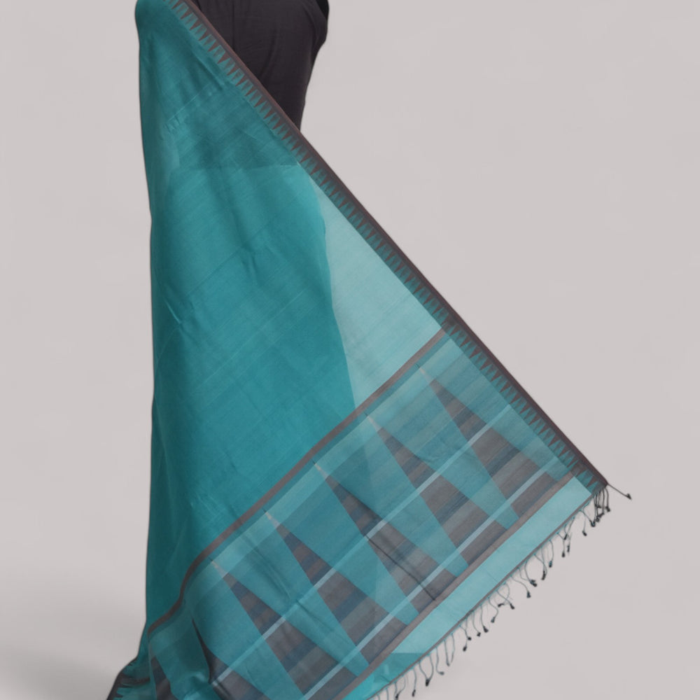 
                      
                        Cool Blue - Temple Motif Organic Cotton Saree
                      
                    