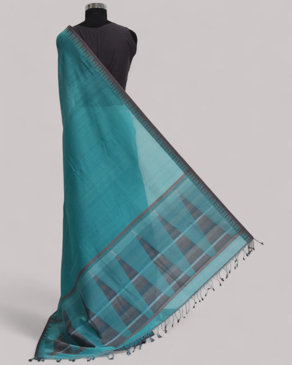 Cool Blue - Temple Motif Organic Cotton Saree