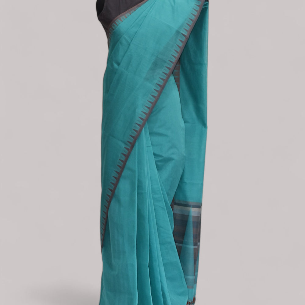 
                      
                        Cool Blue - Temple Motif Organic Cotton Saree
                      
                    