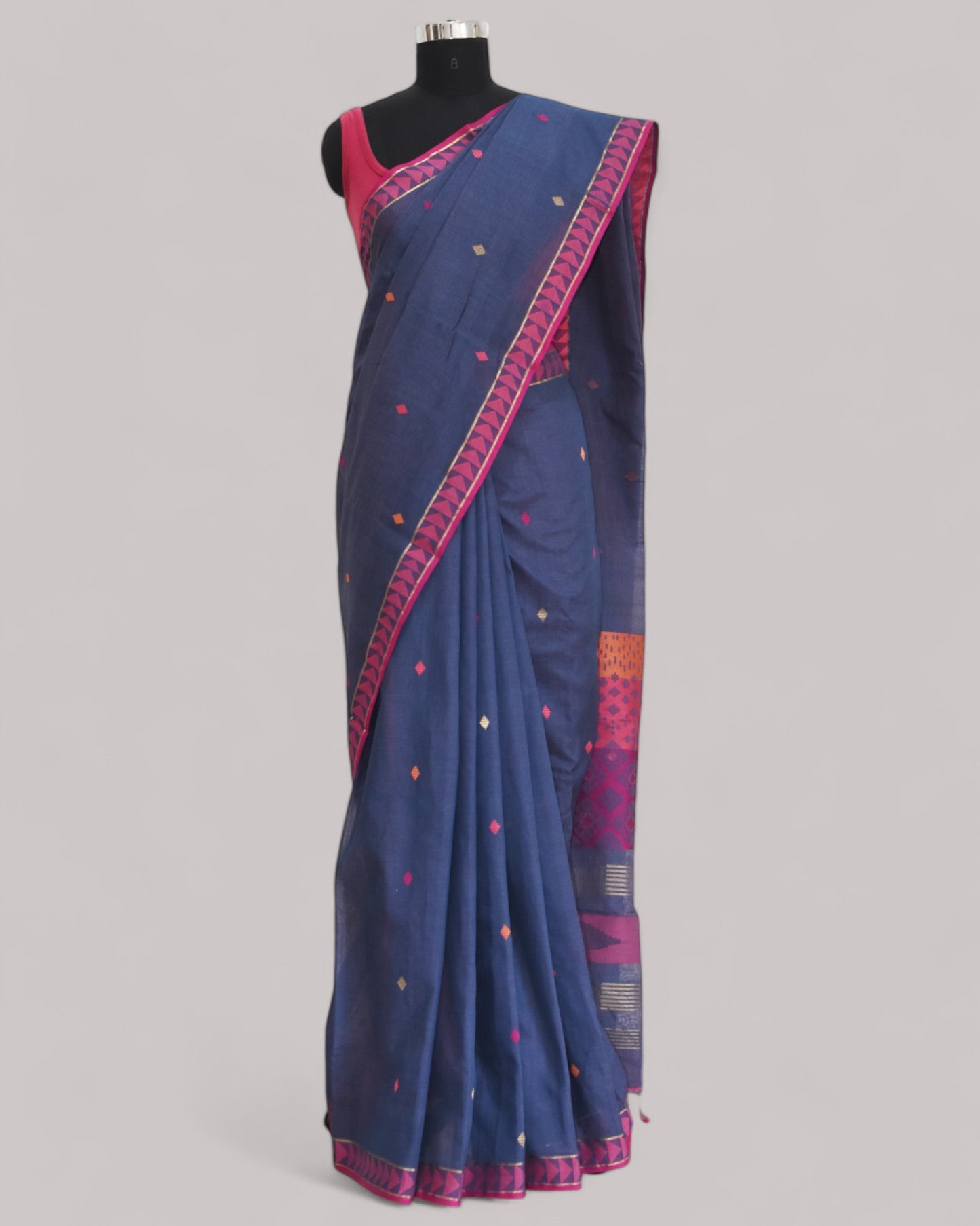 Charcoal Blue - Kites Motif Organic Cotton Saree